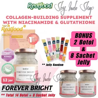 REALFOOD INDONESIA Forever Bright ( P.12 Bonus 2 Botol + 8 Sachet Jelly ) | Suplemen | Vitamin | Asam Amino | Asam Sialat | Kolagen | Minuman Sarang Burung Walet | Untuk Kecantikan & Mencerahkan Kulit | BPOM & HALAL