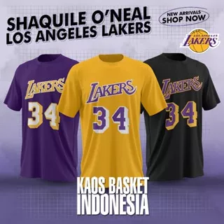 Tshirt Baju kaos Basket NBA Classic LA Lakers 34 Shaquille ONeal