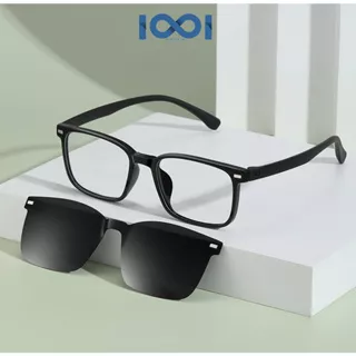 IOOI Eyewear - Kacamata Kotak Hitam Clip On Sunglasses UV Protection Trend Bisa Minus Pria Wanita 9009