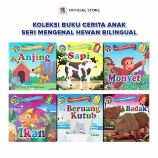 Buku Anak Usia 2 dan 3 Tahun Bilingual Seri Mengenal Hewan Sapi Badak Anjing Monyet Ikan Beruang Kutub Full Color