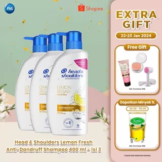 Head and Shoulders Sampo Anti Ketombe Lemon Segar Perawatan Rambut 850ml x3 / Head and Shoulders Shampoo