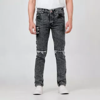 RoosterDenim Celana Jeans Sobek Skinny Bikers Motor Ripped Knee Rips Black Denim