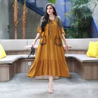 DASTER MIDI DRES JUMBO LD 120 FUJI LALISA LEO/DASTER LADY GARIS/DRES WANITA SAKU DUA BUSUI BUMIL RAYON PREMIUM