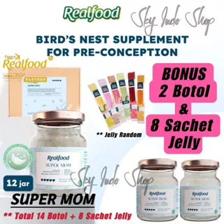 REALFOOD INDONESIA Super Mom ( P.12 Bonus 2 Jar + 8 Sachet Jelly ) | Suplemen | Vitamin | Asam Amino | Asam Folat | Asam Sialat | Minuman Sarang Burung Walet | Untuk Promil | BPOM & HALAL