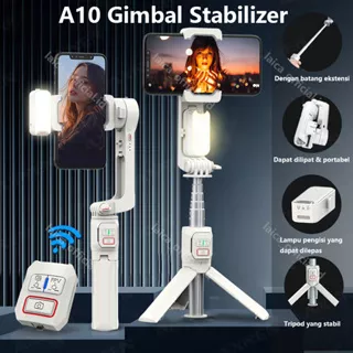 [BISA COD] A10 Gimbal Stabilizer Smartphone Handheld Gimbal Hp Stabilizer Tongsis Hp Bluetooth Tripod with Fill Light Extension Rod Remote Video Record Stabilizer for IOS/Android Sistem