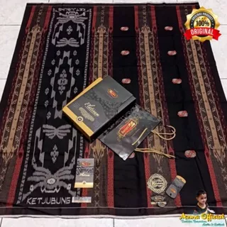 Sarung Ketjubung JSG DIS TIS Platinum Gold Motif Hitam Songket Timbul | Sarung Tenun Ketjubung Songket Timbul