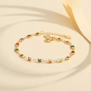 Lanme Jewelry Gelang Wanita Rantai Lapis Emas Kristal Rainbow Murah Asli Anti Luntur Aksesoris Perhiasan LM286