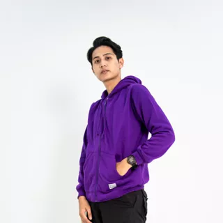 Spasmodic - Sweater Hoodie Zipper Pria Wanita Basic Polos Ungu