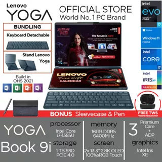 Lenovo Yoga Book 9i 13IRU8 Intel EVO i7 1355U RAM 16GB 1TB SSD W11+OHS 2x 13.3 2.8K OLED 2in1 Touch 100%DCI-P3 3YR+3ADP Teal