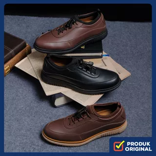 WAVE SERIES ORIGINAL x VOLVE PROJECT Sepatu Formal Tali Pria Pantofel Kerja Kantor Dinas Resmi Guru Kantoran Wisuda Kuliah Pesta Wedding Kondangan Nikah Modern Oxford Casual Derby Semi Kulit Premium Footwear Black Cappucino Dark Brown Branded Kekinian Ori