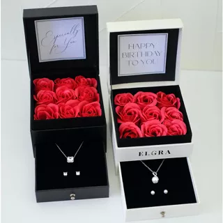 ROSE BOX JEWELRY SET - ELGRA - Gold Plated Silver Stainless Steel Cubic Zircon Earrings Necklace