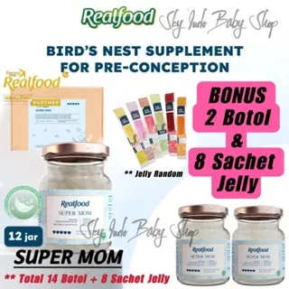 REALFOOD INDONESIA Super Mom ( P.12 Bonus 2 Botol + 8 Sachet Jelly ) | Suplemen | Vitamin | Asam Amino | Asam Folat | Asam Sialat | Minuman Sarang Burung Walet | Untuk Promil | BPOM & HALAL