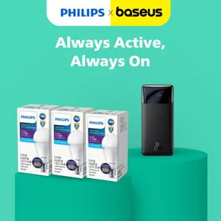 Philips Paket 3 Rechargeable Radiantline 11W E27 6500K & Baseus Bipow Power bank Fast Charging Quick Charge 3.0 Type C PD iPhone 10000mAh 20W