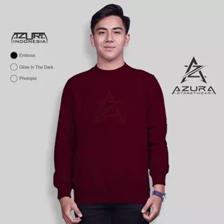 Azura Logo Basic Embos Maroon Crewneck Dewasa Azura Streetwear