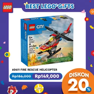 LEGO City 60411 Fire Rescue Helicopter Building Set (85 Pieces) Balok Mainan Anak (5 Tahun+)