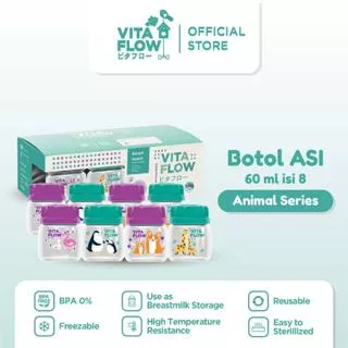 VITAFLOW Botol ASI 3in1 PP 60ml 1 Paket 8 pcs - Animal Series