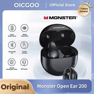 Monster Open Ear 200 Pro Earphone Nirkabel Bluetooth Bone Conduction Headset V5.3 Noise Reduce Surround Air Sports Headset