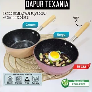 Texania Panci Susu Marble Gagang Kayu Anti lengket / Panci Mie / Milk Pot / Sauce Pan 18cm