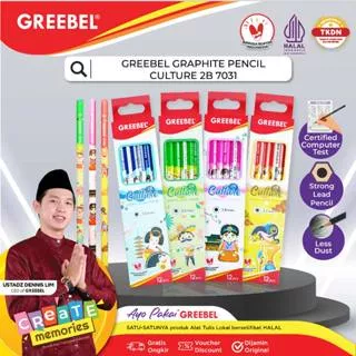 GREEBEL Pensil Pencil Kayu Karakter/Grafit/Graphite 2B 7031 CULTURE tdk beracun utk ujian sekolah/gambar