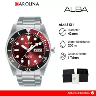 Jam Tangan Pria Alba AL4431X1 Automatic Red Dial Stainless Steel Strap