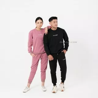 PLATINUM WORLD Oneset Crewneck + Celana Jooger Couple Unisex Pria - Wanita Ukuran Jumbo Oneset Kasual Sporty Olahraga Gym Yoga Running Premium Quality S2