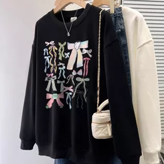 Forteid cetakan busurl/Switer Wanita Oversize Kaos Pola Merek trendi Korean Style Sweater Oversize Crewneck Wanita Crewneck Cewek Aesthetic Sweater Oversized