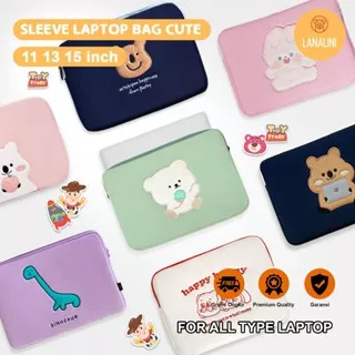 Sleeve Pouch Sarung Tas Pillow Bag Case Ipad Tab Tablet Macbook Air Pro Laptop Asus Acer Aspire Swift 3 Slim Chromebook Lenovo Dell HP Samsung Huawei 11 12 13 14 15 inch Motif Gambar Kartun Bear Dino Koala Green Pink Biru Ungu Cute Murah Korean Model