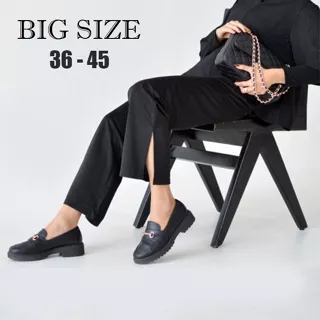 Sepatu Docmart Pesta Wanita Kulit Big Size Besar & Kecil 36-45 Loafer Docmart Jumbo Hitam ORI - Q556