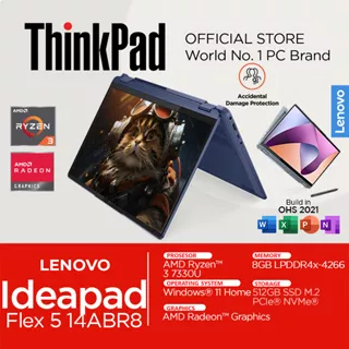 Lenovo Flex 5 2in1 Touchscreen Ryzen 3 7330 8GB 512SSD Windows 11 + OHS 14 Inch WUXGA IPS AFID AHID Backlit