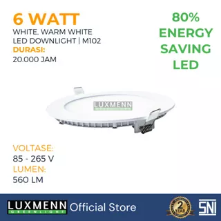 Lampu Downlight Bulat LED Luxmenn, Seri M102, 6 Watt, Putih & Kuning