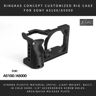 RINGKAS CONCEPT Sony A5000 A5100 Customized Rig Cage Case Cold Shoe Hot Shoe Mount 1/4 Inch Acessory Screw Holes for Smallrig Accessories Arca Interface Custom Case Base Plate Quick Release Tripod