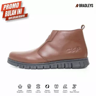 Bradleys Hugo Brown - Sepatu Kulit Kasual Boot Zipper Pria Sepatu Boots Sleting Pria