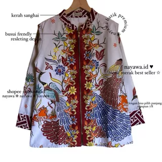 Batik Nayawa Salaras Blus Batik Modern Batik Kemerdekaan Merah Putih Batik Motif Merak Bisa Custome Size Batik 2 in 1 Blouse Atau Outer Batik Nayawa bukan Audrey Batik Atau Batikula Atau Kulintang Batik