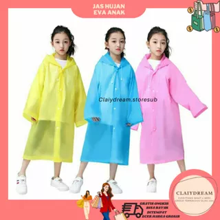 CLAIYDREAM Jas Hujan Anak Model Poncho Waterproof Bahan EVA Tebal / Jas Hujan Mantel Korea + Hoodie Semi Transparan Anti Air / Jubah Kelelawar