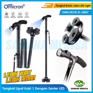 Tongkat Lipat Kaki 1 Dengan Senter LED merk OMICRON EL-0087 - Magic Cane Lighted Crutch - Tongkat Bantu Jalan LED Light