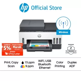 Printer HP Smart Ink Tank 750 AIO ( Print Scan Copy ) Wifi Bluetooth USB 720 Fotocopy Kertas A4 F4 Cetak Murah Color Colour Warna Tinta Suntik Garansi 2 Tahun Cicilan 0% Promo Murah Gratis Ongkir Official