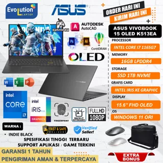 Laptop ASUS VIVOBOOK 15 OLED K513EA Core i7 1165G7 Ram 16GB 1TB SSD IRIS XE 15.6 FHD OLED INDIE BLACK