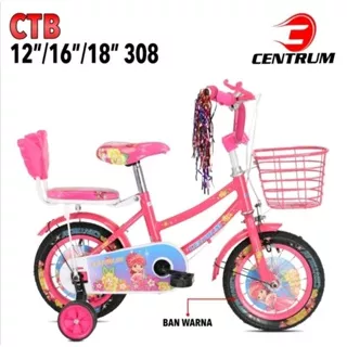 Sepeda Mini Anak Perempuan Centrum Barbie 12 Ban Pompa Ban Warna / Sepeda Anak Cewek ukuran 12 Inch / Sepeda Murah Anak Cewe