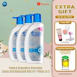 Head and Shoulders Sampo Anti Ketombe Anti Bacterial Perawatan Rambut 400ml x3 / Head and Shoulders Shampoo