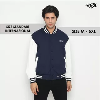 RS31 Jacket Varsity Basic Baseball Fleece Raglan Jaket Polos Kancing Pria Wanita Cowok Cewek Dewasa Unisex Warna Biru Dongker Navy Putih Big Size Jumbo