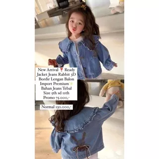 New Arrival Jacket Jeans Rabbit 3D Bordir Lengan Balon Import Premium Bahan Jeans Tebal