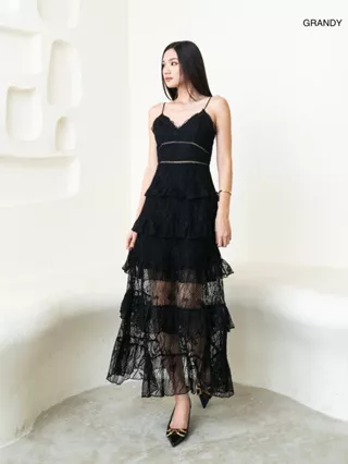 GRANDY - Odette Black Dress / Party Dress Lace Gaun Terusan Pesta Wanita