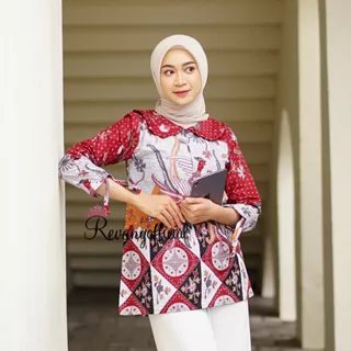 Revany ID - Blouse Batik Kerja Atasan Wanita Lengan Panjang Modern Alisa Maroon