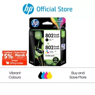 Tinta Printer HP Original 802 Combo 2 Pack Small Hitam Warna Cartridge Asli Twin Pack Black Tri Color Colour DeskJet 1000 , 1010 , 1050 , 1510 , 2000 , 2050 Cicilan Murah SPL Promo Murah Gratis Ongkir Official