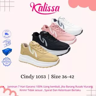 Kalissa Cindy Sepatu Sneakers Bertali Kulit Sintetis Casual Korea Keren Free Kotak 1053