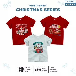 Baju Kaos Anak Natal MERRY CHRISTMAS Usia 1 2 3 4 5 6 7 8 9 10 Tahun Premium Cotton Combed 30S - Kidswear T Shirt Spesial Christmas Original Little Yukki