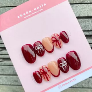 Red bow press on nail / fake nail