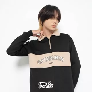 CARTEXBLANCHE Vintage Twotone Mix Halfzip Rugby Sweater Jaket Sablon Unisex Pria - Wanita Size M - XXL