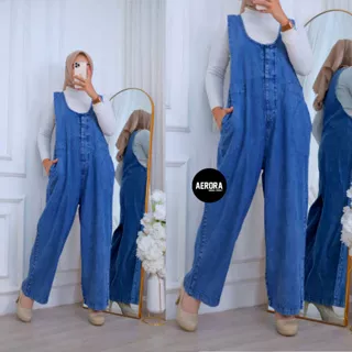 Aerora Baju Kodok jumpsuit Overall Celana Jeans Wanita Terbaru 2024 Korean Style Simpel Cantik Kekinian Allsize