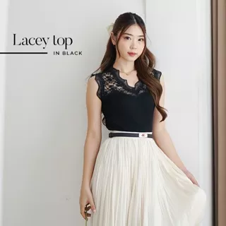 [DEAROLIN] Lacey Top | Atasan Renda Wanita Tanktop Renda Knit Lengan Pendek Short Sleeve Black Hitam